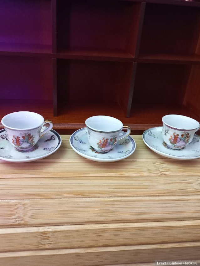 Чайная пара для кукол из фарфора, позолота, деколь (фото 6)