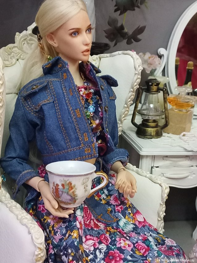 Чайная пара для кукол из фарфора, позолота, деколь (фото 10)