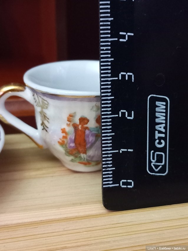 Чайная пара для кукол из фарфора, позолота, деколь (фото 9)