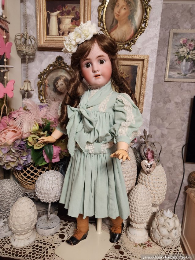 Большая антикварная кукла Хальбиг Хандверк без молда, 70 см (фото 7)