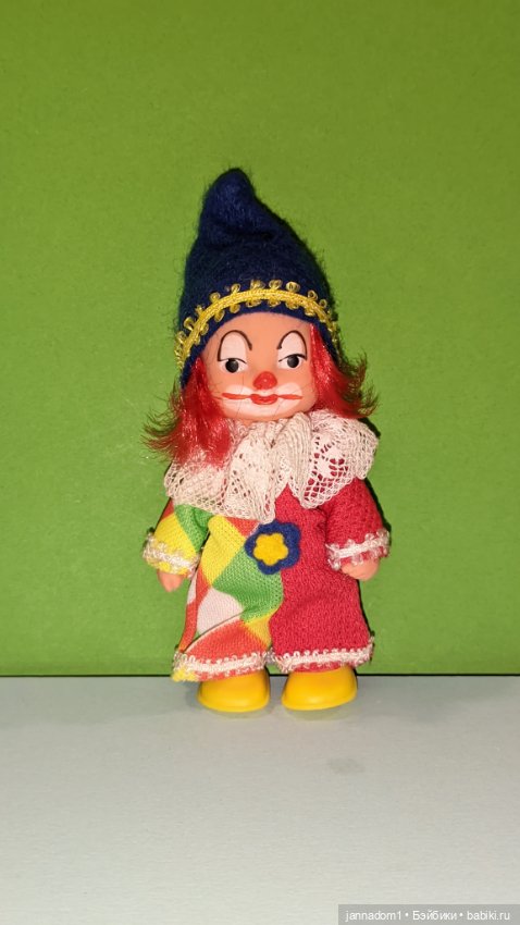 Куколка ГДР, клоун, родной аутфит, высота 10 см