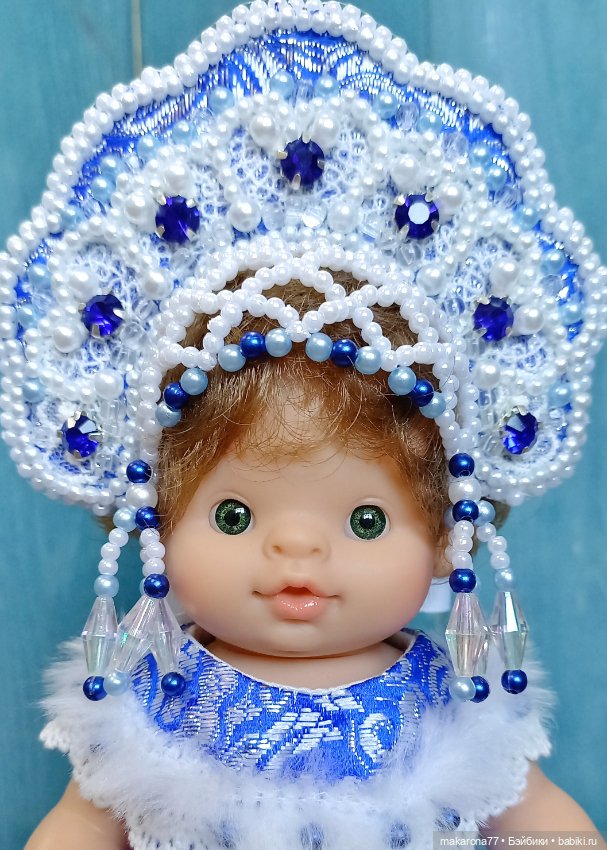 Костюм "Снегурочка в кокошнике" для пупса Паолитос 21 см, цвет синий (фото 3)