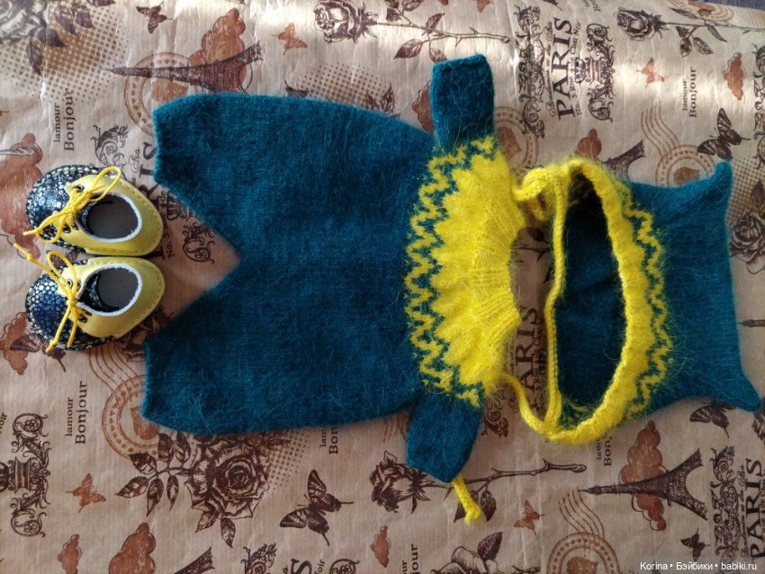 Новый комплект из пряжи пух норки с ботиночками (фото 4)