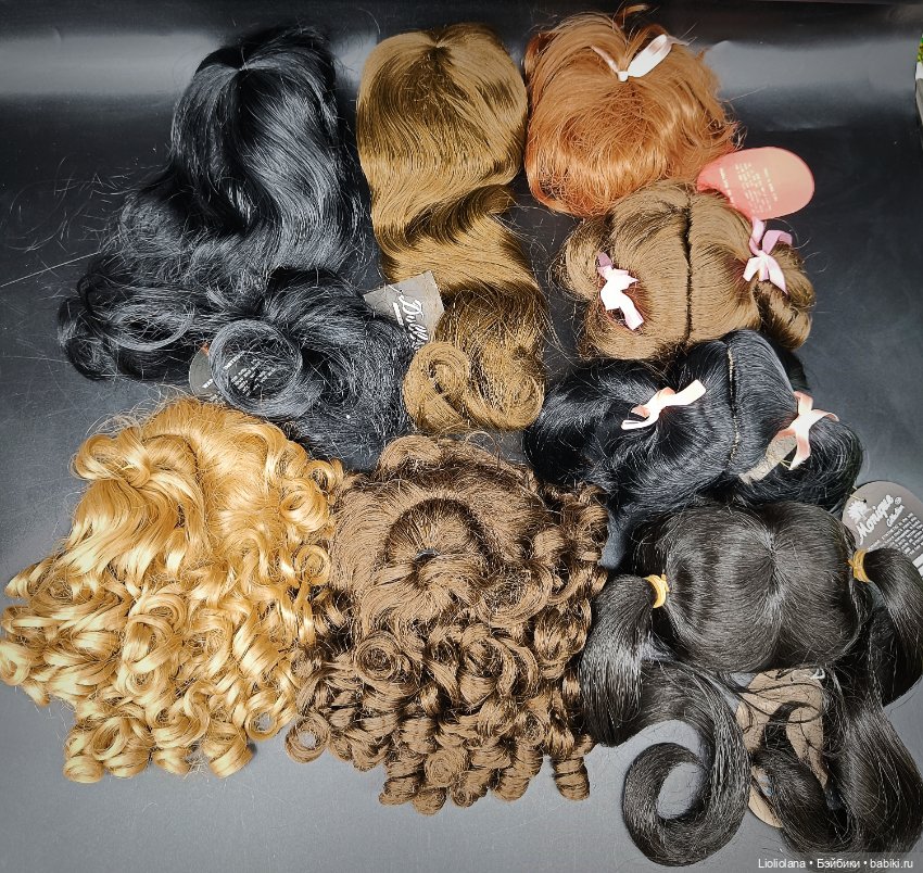 Винтажные парики для больших кукол Шатен и Брюнет размер14"-15"