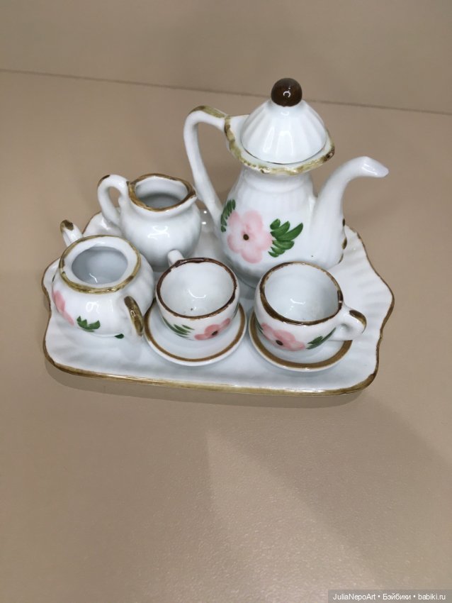 Винтажный кукольный миниатюрный фарфоровый сервиз (фото 2)