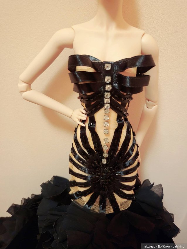 NIGEL CHIA Black Stripe Mermaid Gown (чёрное дизайнерское платье силуэта "русалка") OOAK (фото 2)