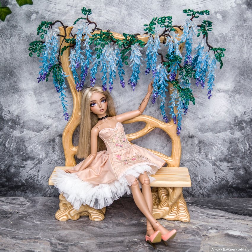Лавочка с глицинией для 1/4 МСД кукол (фото 5)