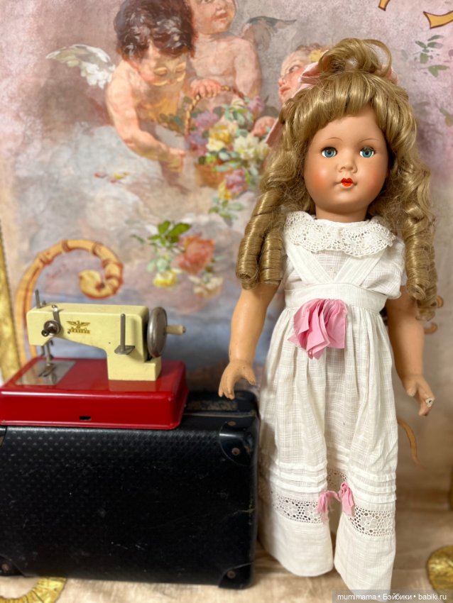 Большая винтажная кукла Sonneberg 500/8 1950 cо швейной машинкой Casige (фото 6)