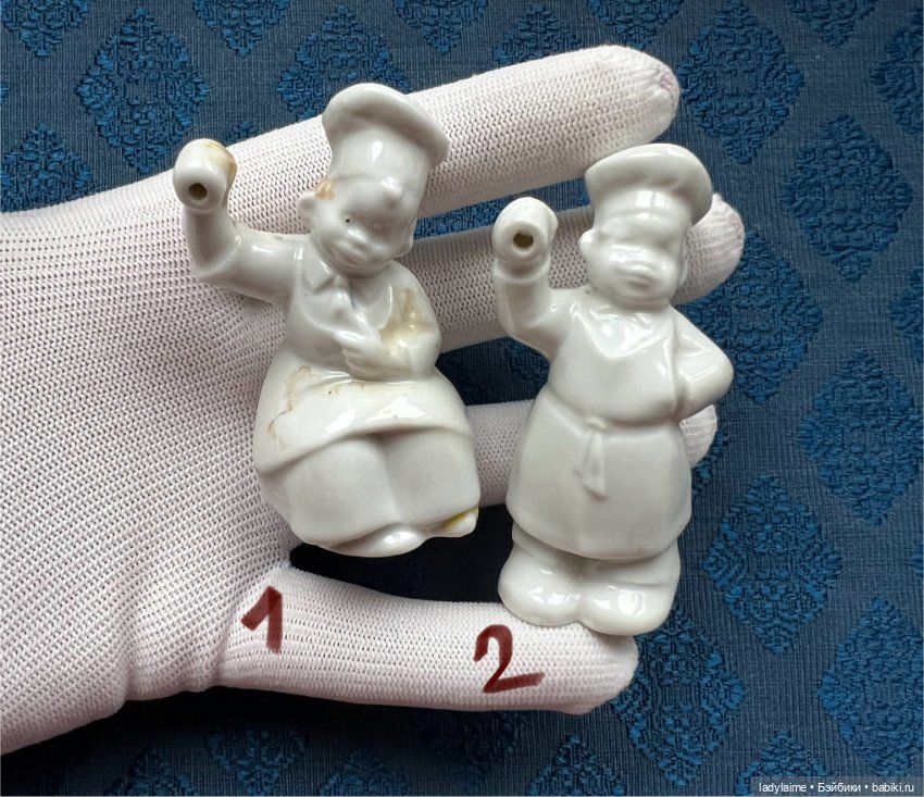 Антикварная фигурка поваренок - держатель таймера для варки яиц - 6,3 см и 6,8 см