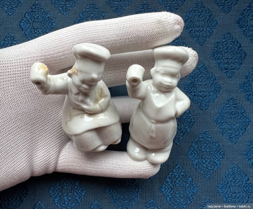 Антикварная фигурка поваренок - держатель таймера для варки яиц - 6,3 см и 6,8 см (фото 2)