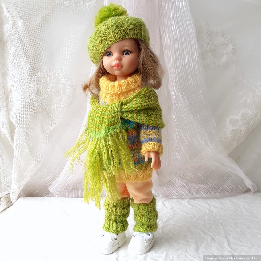 Теплый комплект одежды для куклы Paola Reina Паола Рейна Свитер Шапка Шарф Брюки Носки