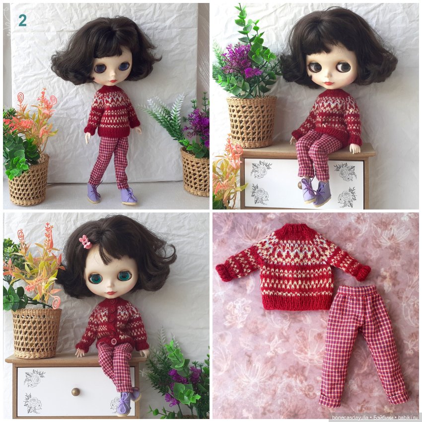 Комплекты одежды для кукол Блайз Blythe Кардиган Свитер Брюки (фото 8)