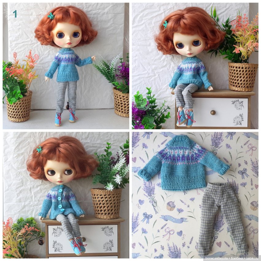 Комплекты одежды для кукол Блайз Blythe Кардиган Свитер Брюки (фото 5)