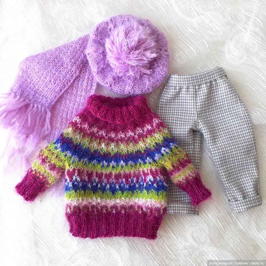 Теплый комплект одежды для куклы Paola Reina Паола Рейна Свитер Шапка Шарф Брюки