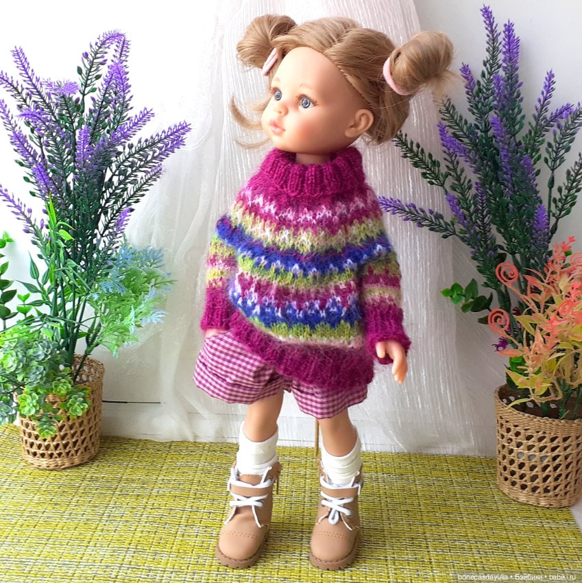 Теплый комплект одежды для куклы Paola Reina Паола Рейна Свитер Шапка Шарф Брюки (фото 2)