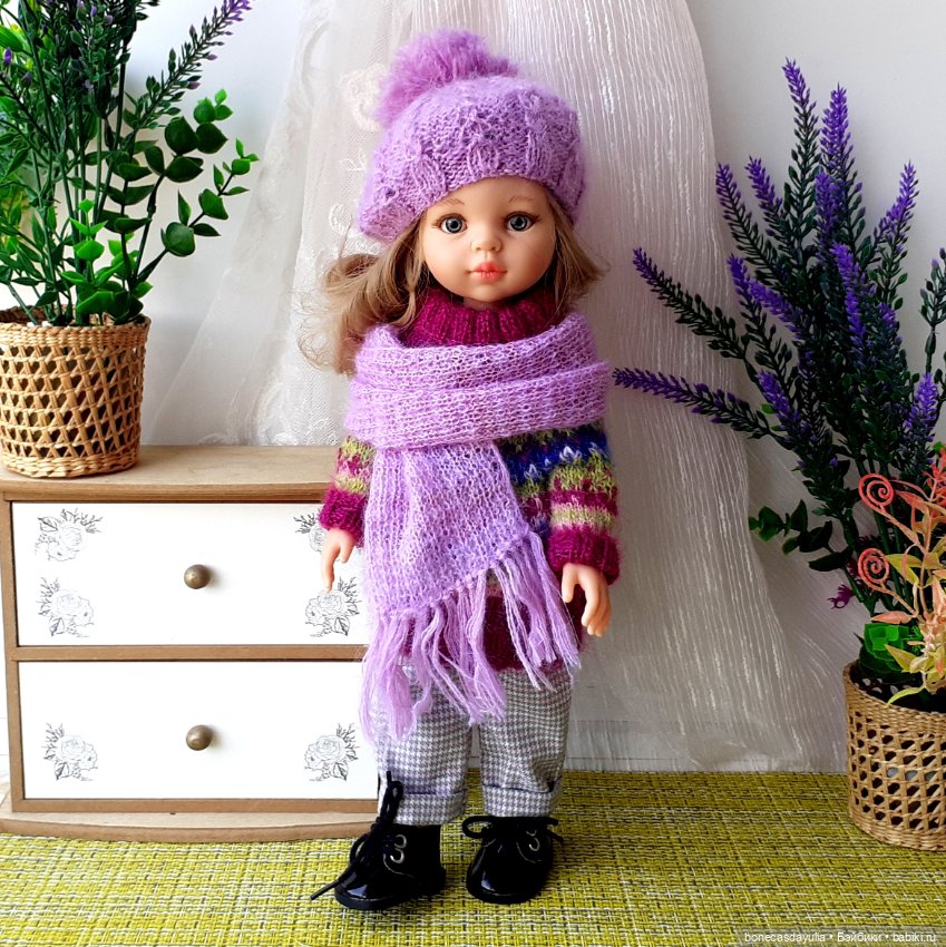 Теплый комплект одежды для куклы Paola Reina Паола Рейна Свитер Шапка Шарф Брюки