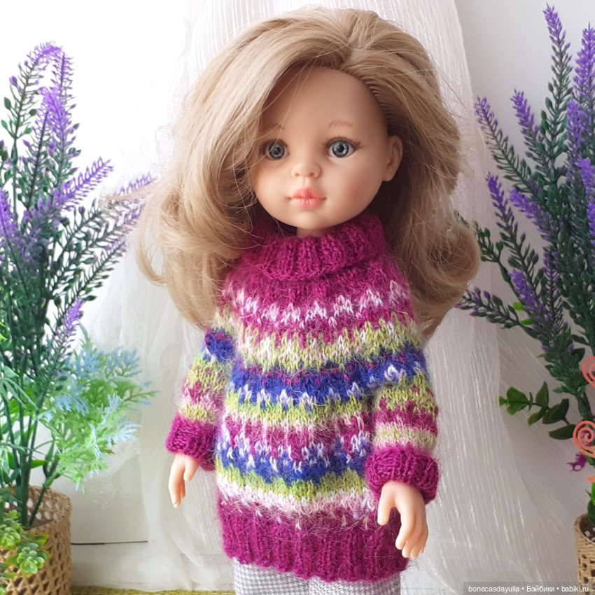 Теплый комплект одежды для куклы Paola Reina Паола Рейна Свитер Шапка Шарф Брюки (фото 6)