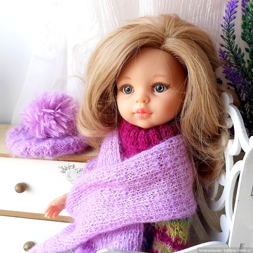 Теплый комплект одежды для куклы Paola Reina Паола Рейна Свитер Шапка Шарф Брюки (фото 9)