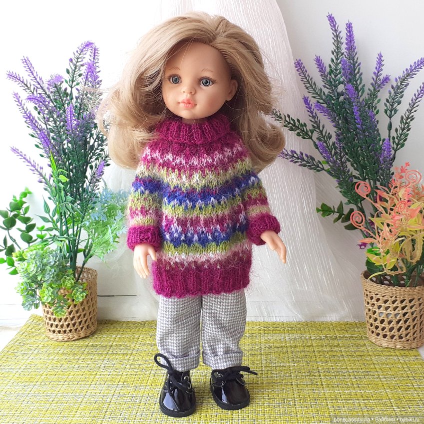 Теплый комплект одежды для куклы Paola Reina Паола Рейна Свитер Шапка Шарф Брюки (фото 4)