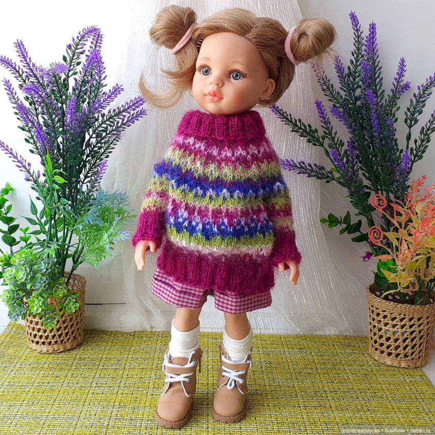 Теплый комплект одежды для куклы Paola Reina Паола Рейна Свитер Шапка Шарф Брюки (фото 7)