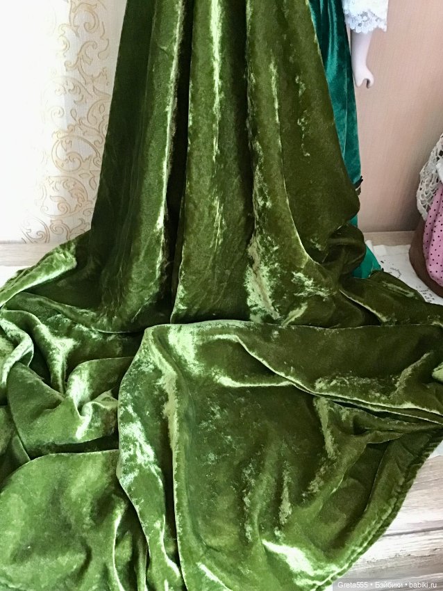 Большой кусок антикварного шелкового бархата , натуральная ткань , оливковый цвет (фото 3)