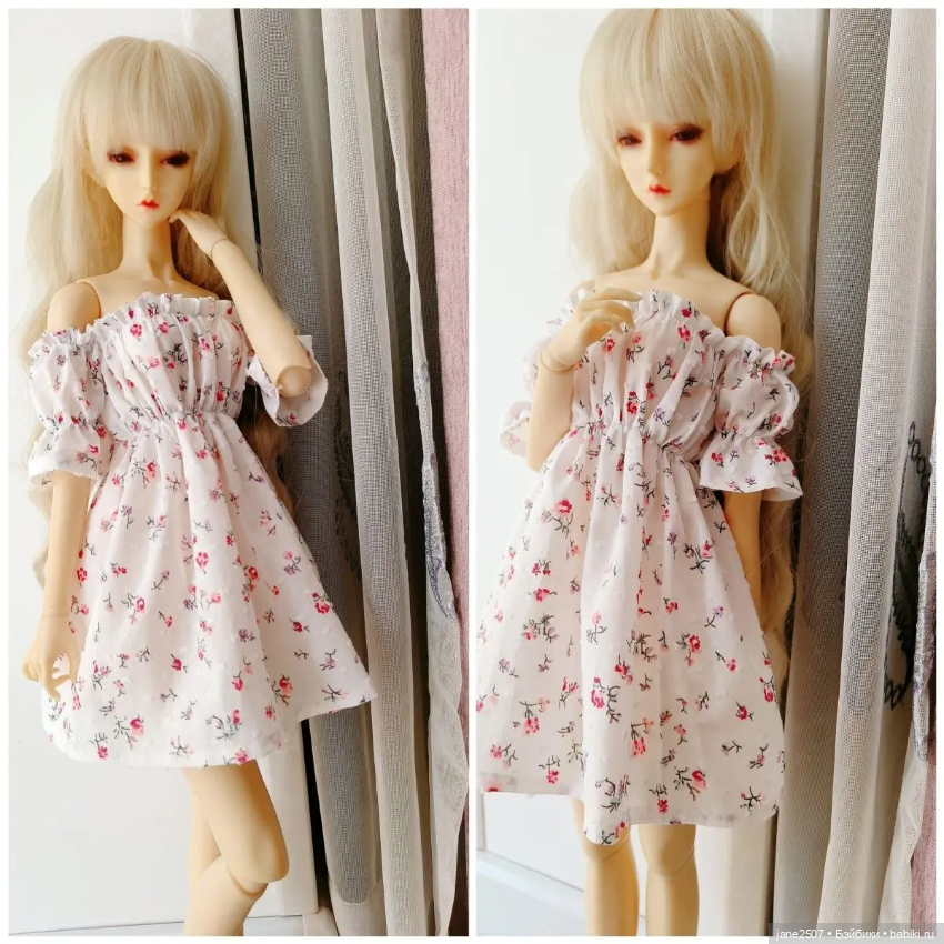 Цветочное платье для кукол 60 см новое (для BJD SD и кукол формата 1/3) белое (фото 7)