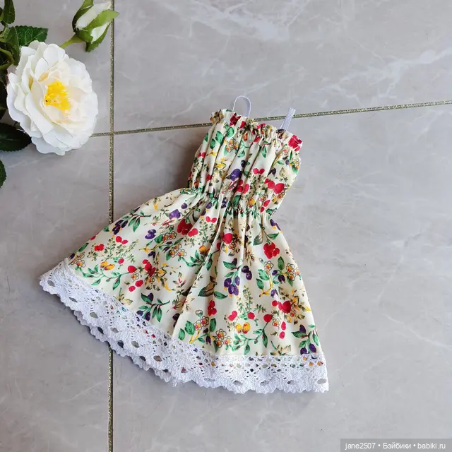 Цветочное платье для кукол 60 см новое (для BJD SD и кукол формата 1/3) светлое (фото 6)