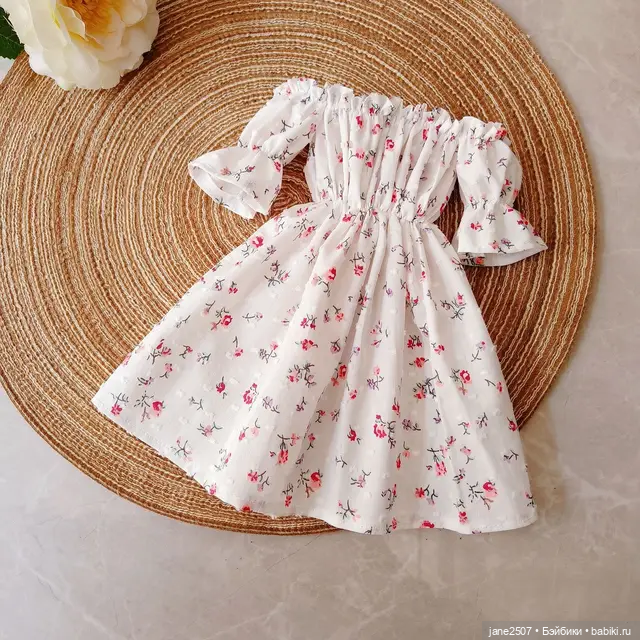 Цветочное платье для кукол 60 см новое (для BJD SD и кукол формата 1/3) белое (фото 6)