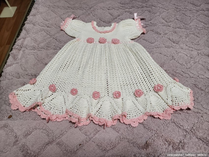 Авторское хлопковое вязанное платье для большой куклы