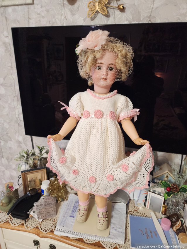 Авторское хлопковое вязанное платье для большой куклы