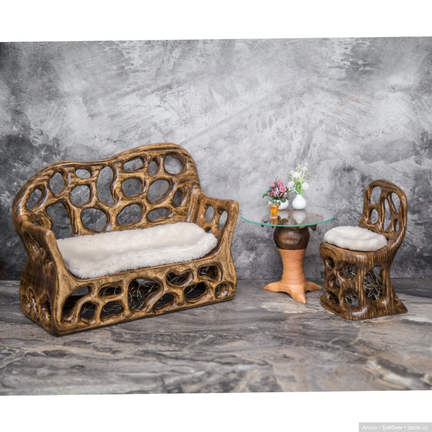 Деревянный диван с подсветкой, резьба (фото 3)