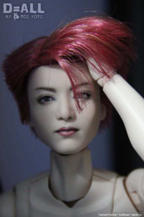OOAK голова куклы Кен азиат с красными волосами не портретный репейнт на базе Чонгука BTS (фото 3)