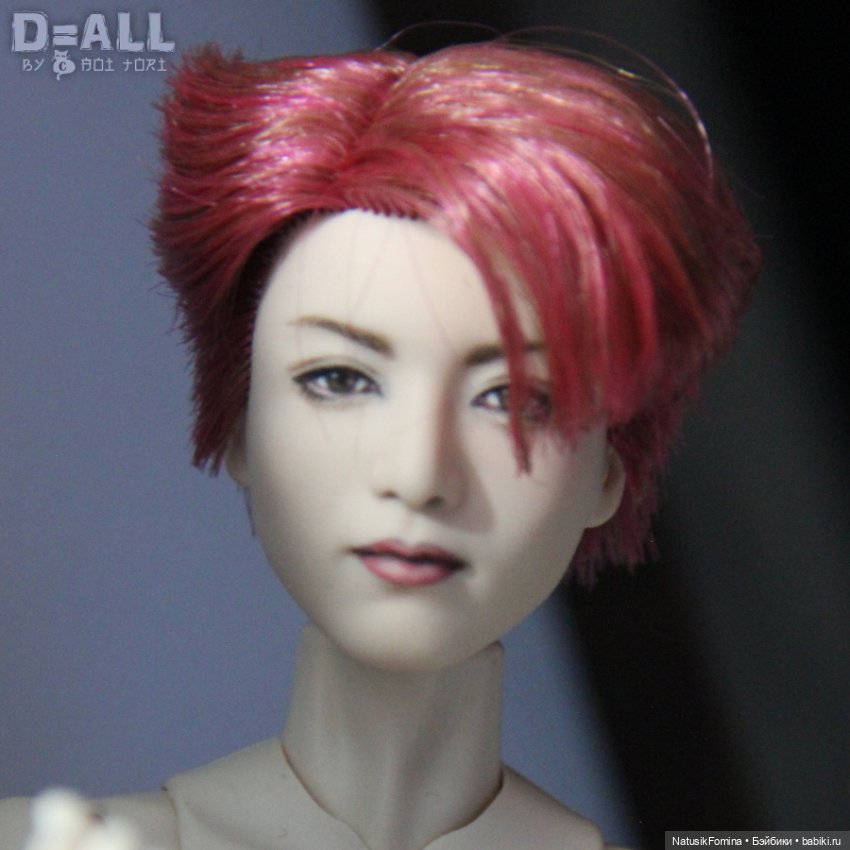 OOAK голова куклы Кен азиат с красными волосами не портретный репейнт на базе Чонгука BTS (фото 4)