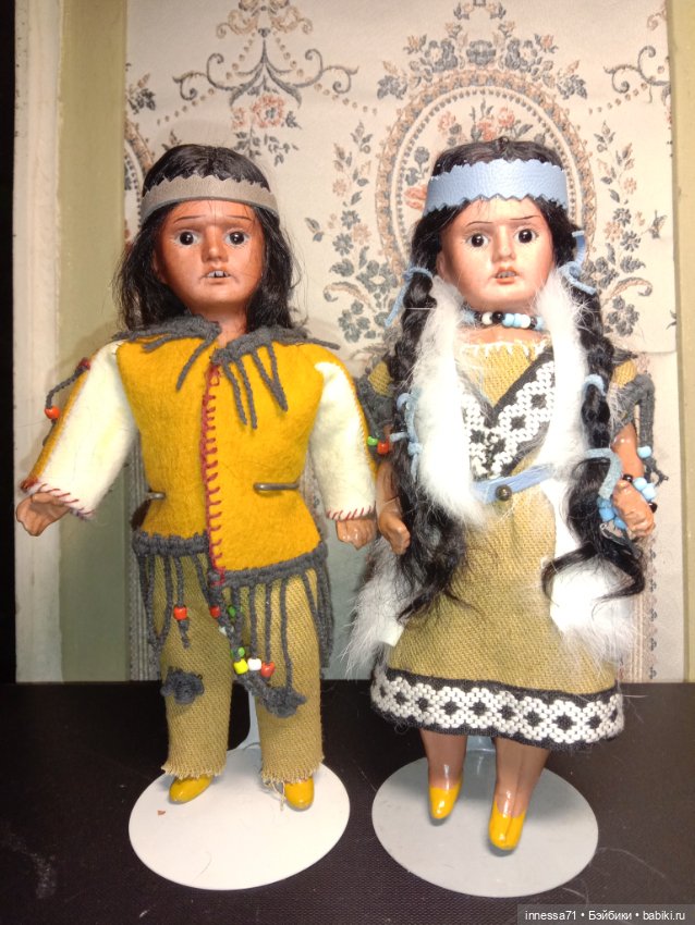 Антикварные куклы-индейцы,пара, продажа только лотом