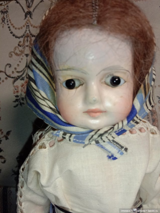 Антикварная кукла папье маше в одежде (фото 7)