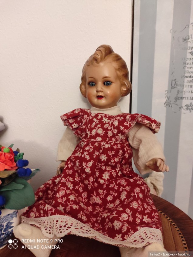 Антикварная редкая кукла с молдированными волосами, буклей. Германия (фото 3)