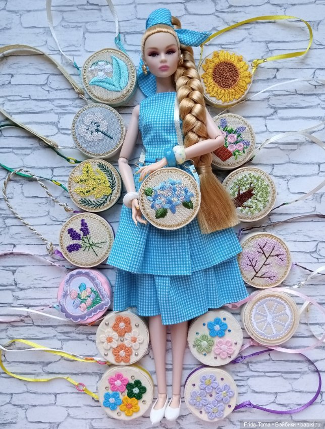 Сумочка для барби кукольная сумка вышитая лапки рыбки апельсин Момоко Поппи ФР ИТ Дисней