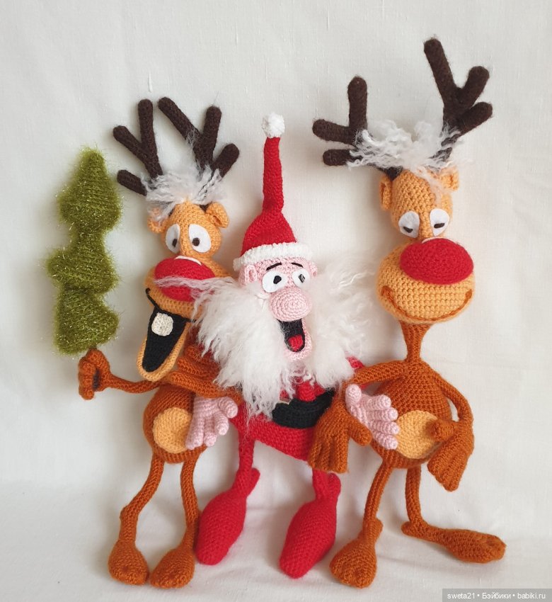 Санта и новогодние олени — Авторские игрушки
