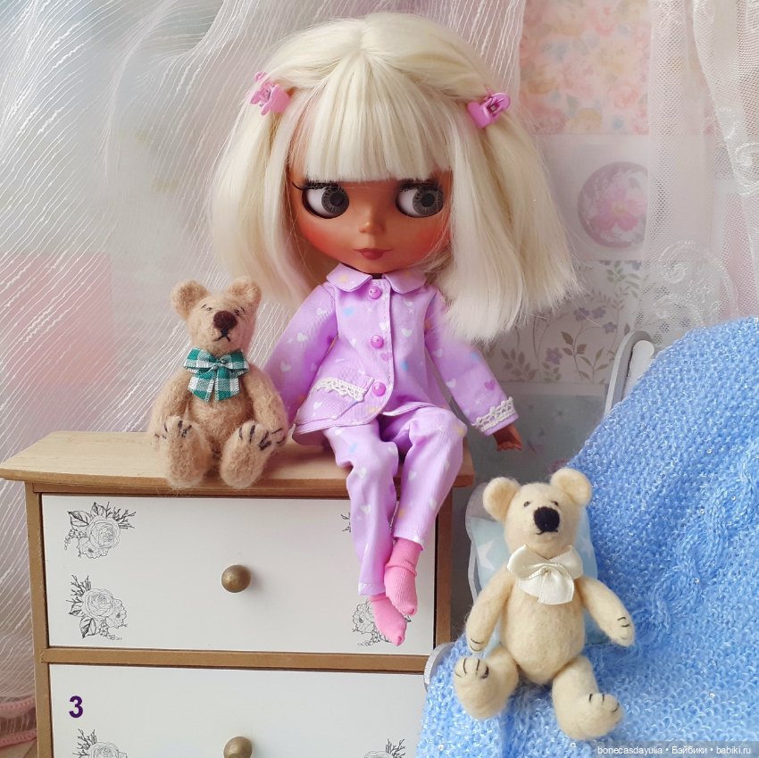Пижама для куклы Блайз Blythe / Курточка и брюки из хлопка / Домашняя одежда (фото 4)