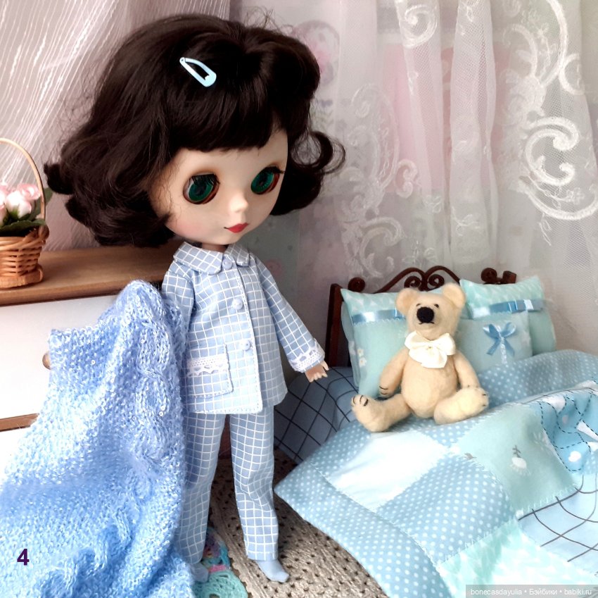Пижама для куклы Блайз Blythe / Курточка и брюки из хлопка / Домашняя одежда (фото 7)