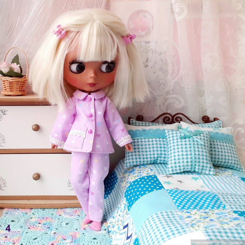 Пижама для куклы Блайз Blythe / Курточка и брюки из хлопка / Домашняя одежда (фото 3)