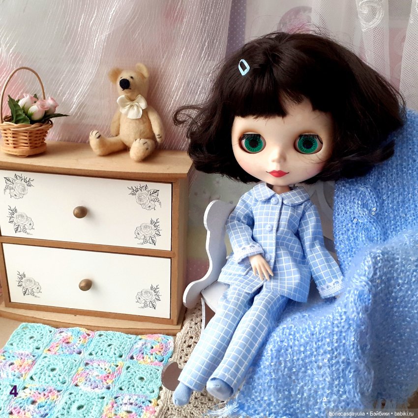 Пижама для куклы Блайз Blythe / Курточка и брюки из хлопка / Домашняя одежда (фото 6)