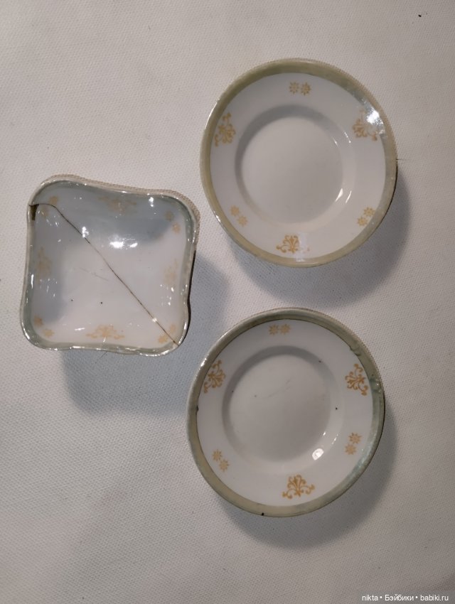 Кукольный сервиз СССР Две тарелки и салатник