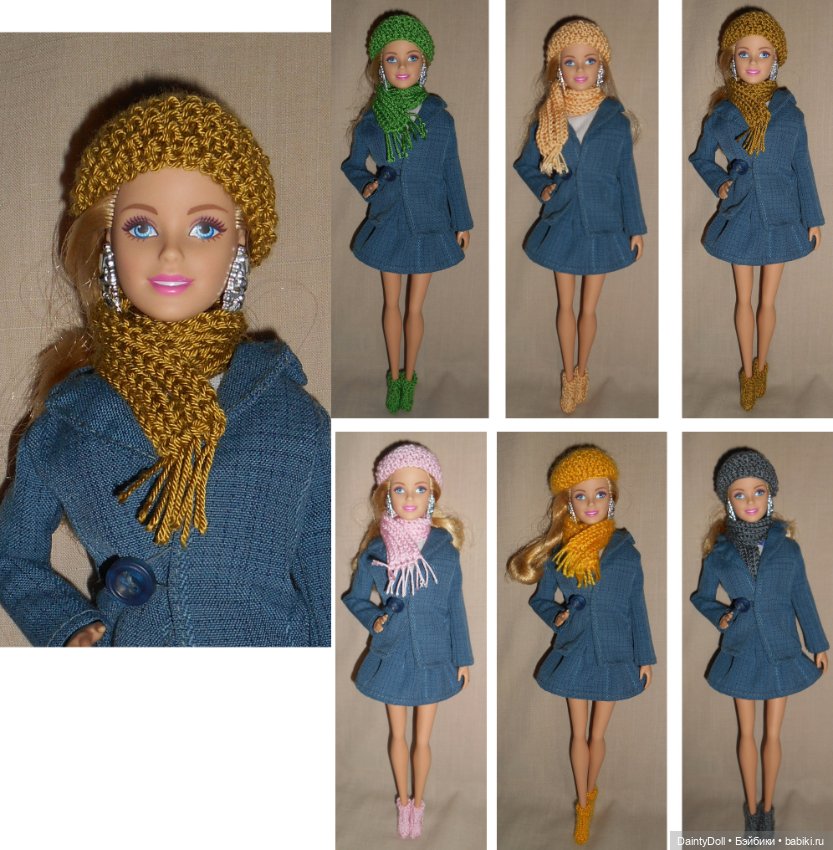 Вязаные шапки, шарфы и носки/сапожки для Барби