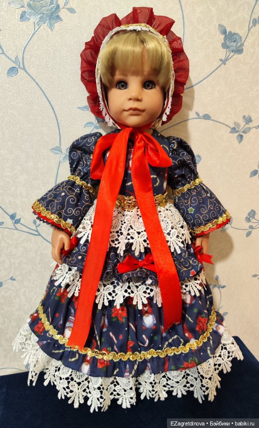 Платье и капор для Готц, Gotz,48 см Мисс Санта