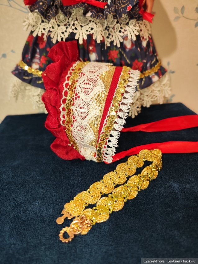 Платье и капор для Готц, Gotz,48 см Мисс Санта (фото 9)