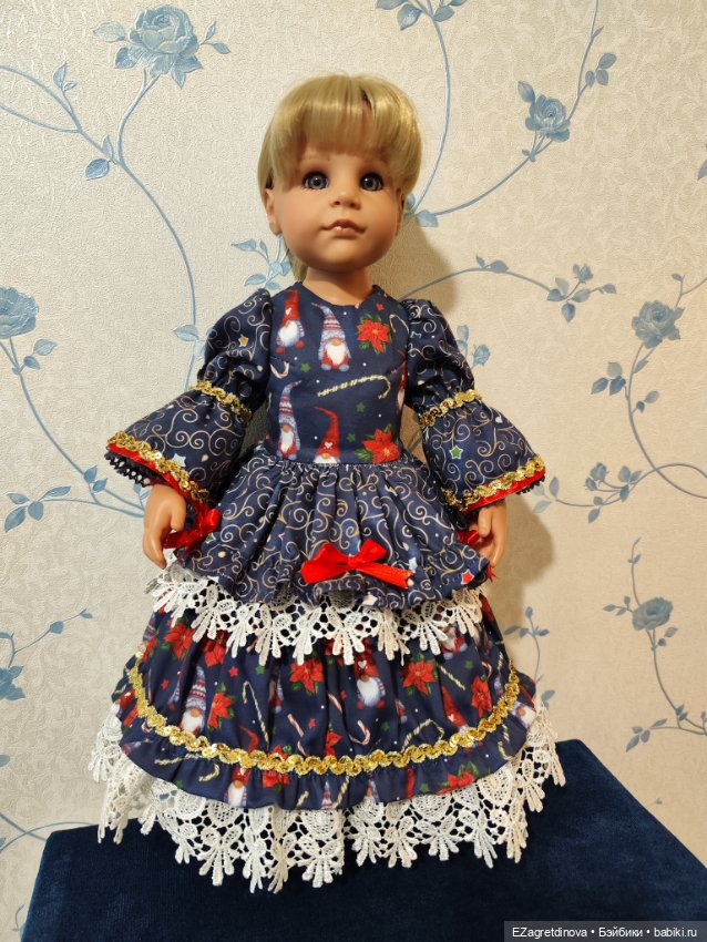 Платье и капор для Готц, Gotz,48 см Мисс Санта