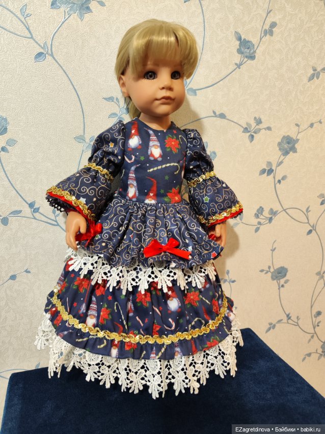 Платье и капор для Готц, Gotz,48 см Мисс Санта