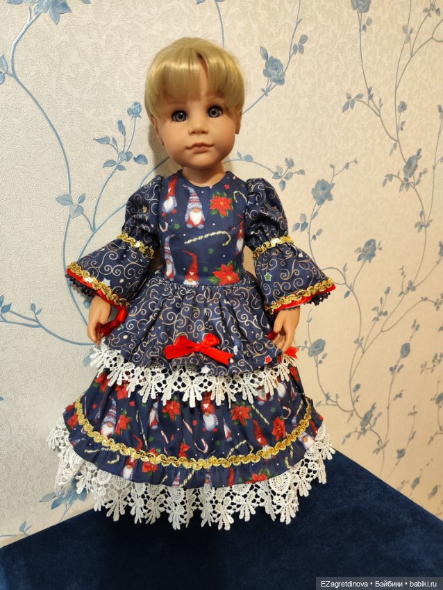 Платье и капор для Готц, Gotz,48 см Мисс Санта