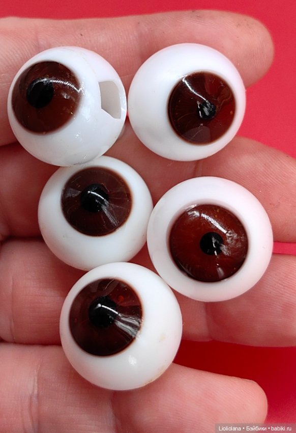 Антикварные глаза для куклы карие стекло 2 см